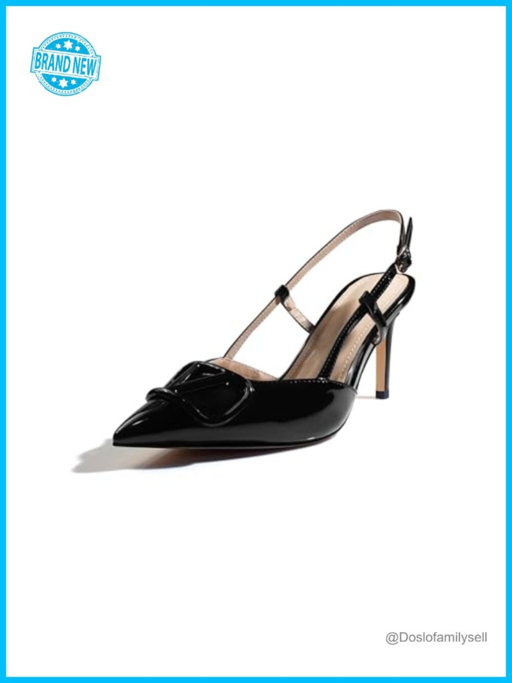 Faux Leather Slingback Heeled Sandals Pointed Toe Stiletto High Heels